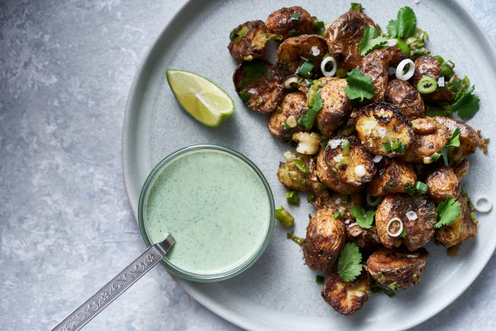 Dishoom Gunpowder Potatoes Gunpowder potatoes with raita