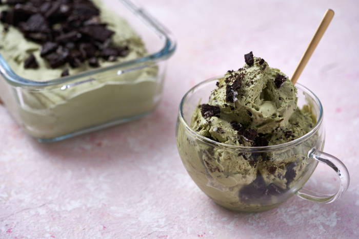 Nigella's no-churn matcha ice cream with Oreos