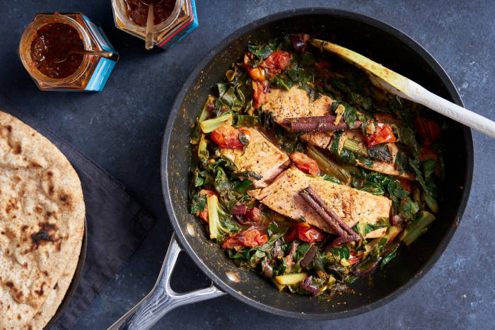 Salmon and chard curry