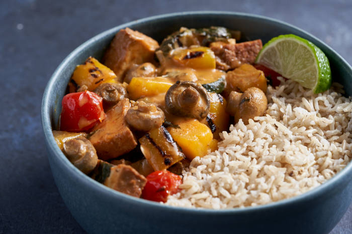 Thai red curry with tofu and Thai basil