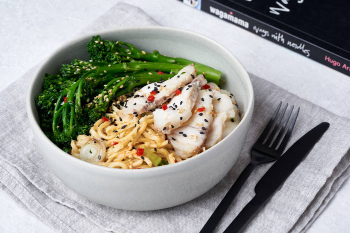 Wagamama's marinated monkfish with broccoli and oyster sauce