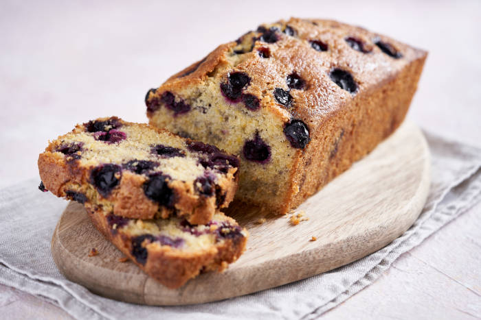 Blueberry, polenta and olive oil loaf cake