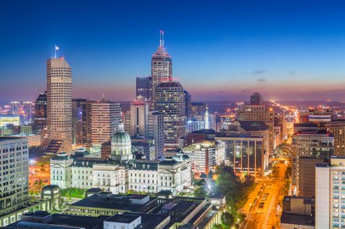 Indiana skyline and statewide real estate market spanning metro suburbs and regional communities