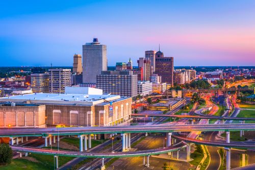 Memphis skyline and regional real estate market with housing activity across surrounding suburban communities