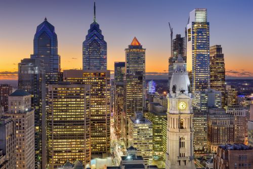 Philadelphia skyline and urban real estate market with housing demand across city neighborhoods and surrounding suburbs
