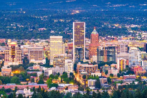 Oregon skyline and Pacific Northwest real estate market spanning Portland suburbs and regional communities