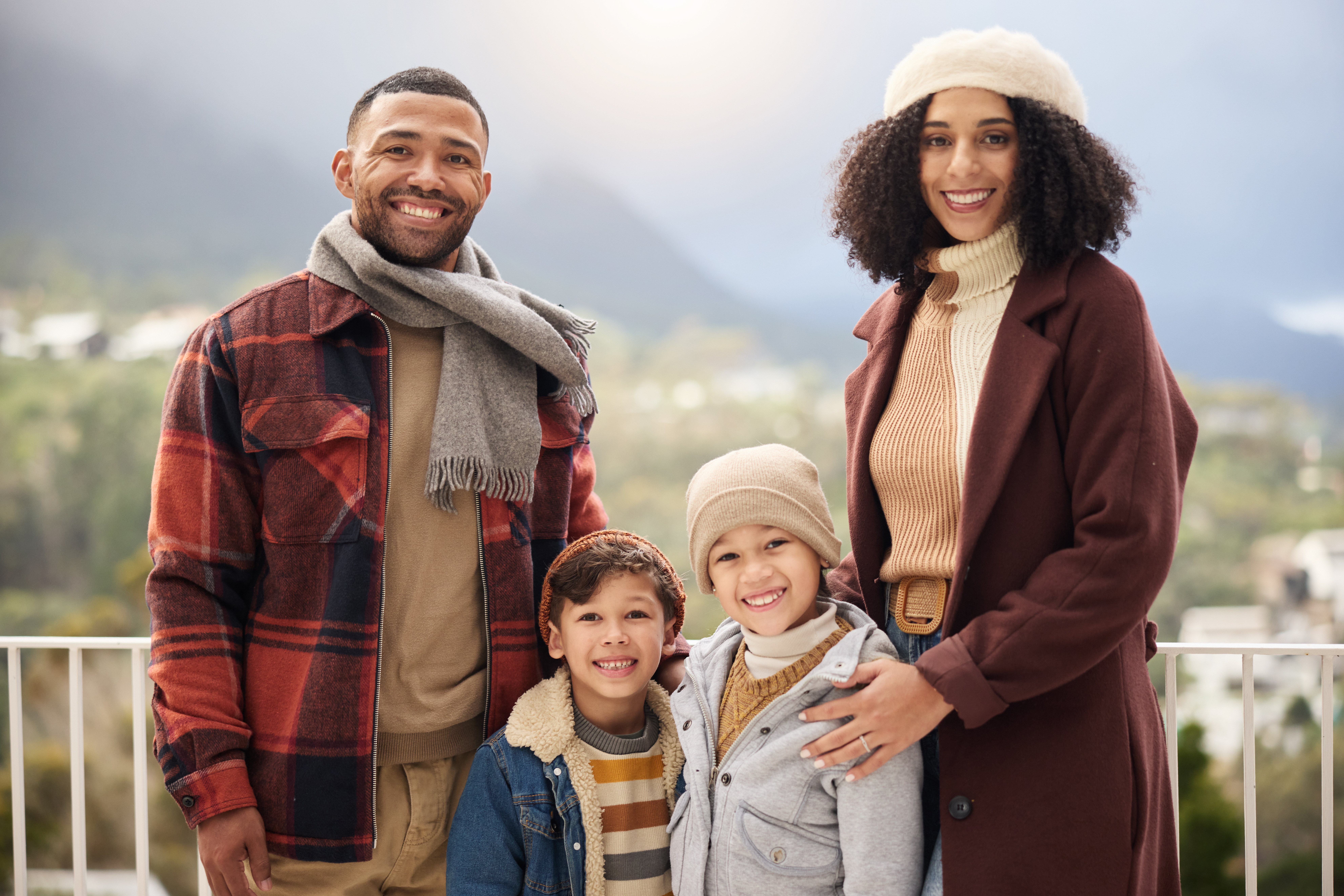 A happy family with children smiling together during a winter outing in Richmond, VA