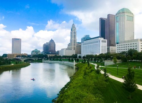 Columbus skyline and central Ohio real estate market with housing demand across nearby suburban communities