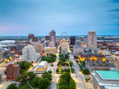 Missouri skyline and regional real estate market with housing demand across major metros and surrounding suburbs
