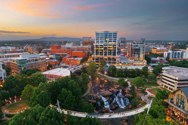 Aerial view of a lush urban park and residential corridor in Silver Spring, Maryland