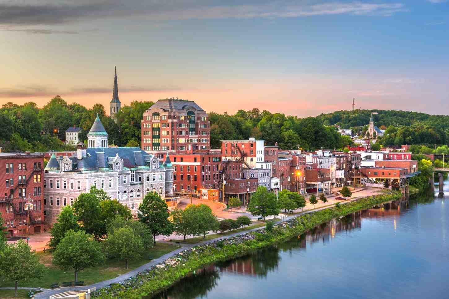 Scenic waterfront view of the Frederick, Maryland historic downtown district and surrounding residential corridor