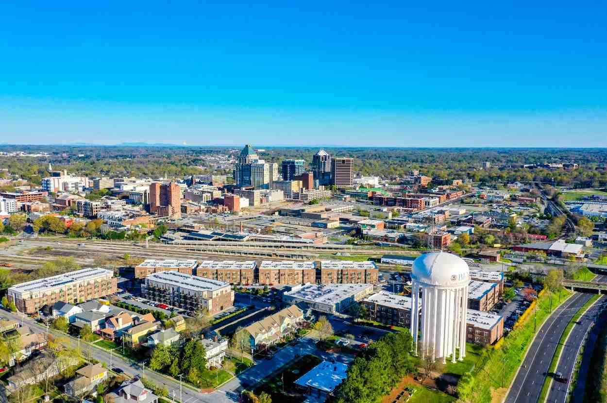 View of the Gaithersburg, Maryland skyline and local residential water tower within the Montgomery County tech corridor