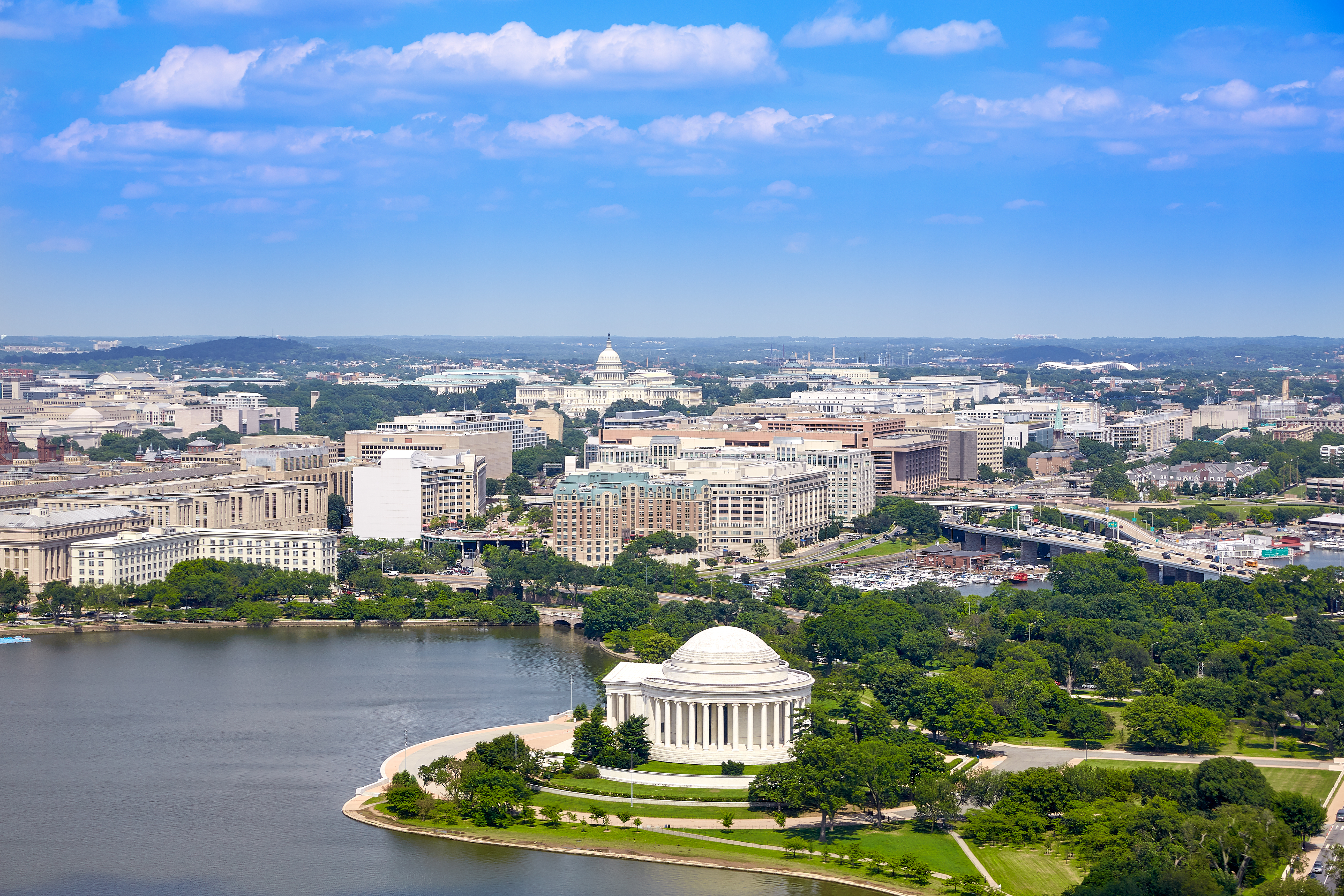 Washington DC skyline and urban real estate market with housing activity across surrounding metro communities