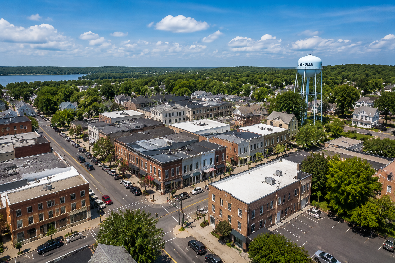 Town center and residential neighborhoods representing the growth in Aberdeen, Maryland