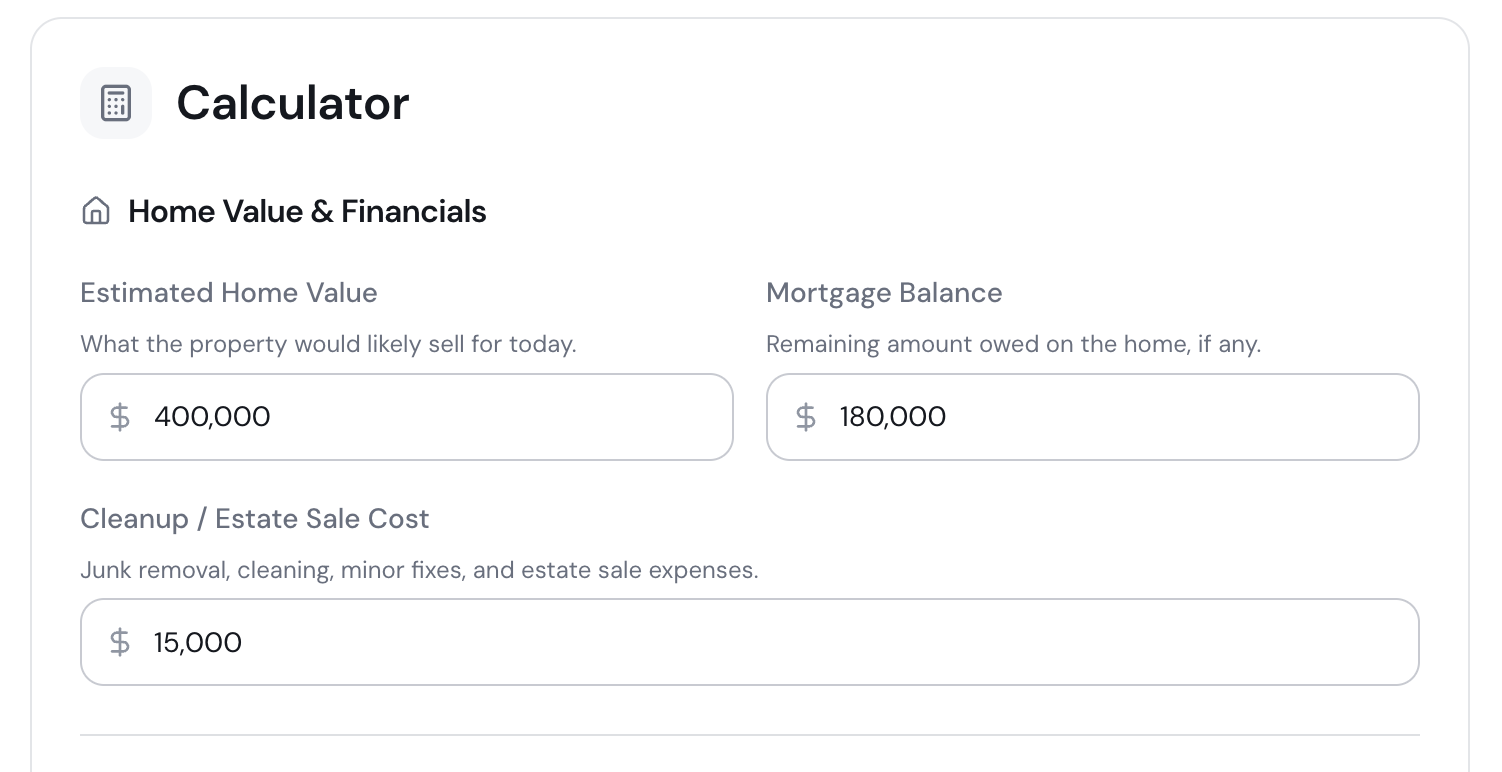 Inherited Property Cost Estimator preview