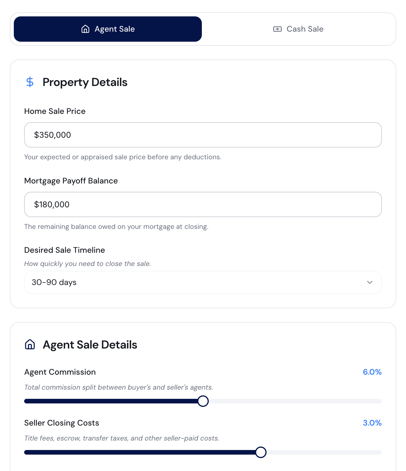 Agent vs Cash Calculator preview