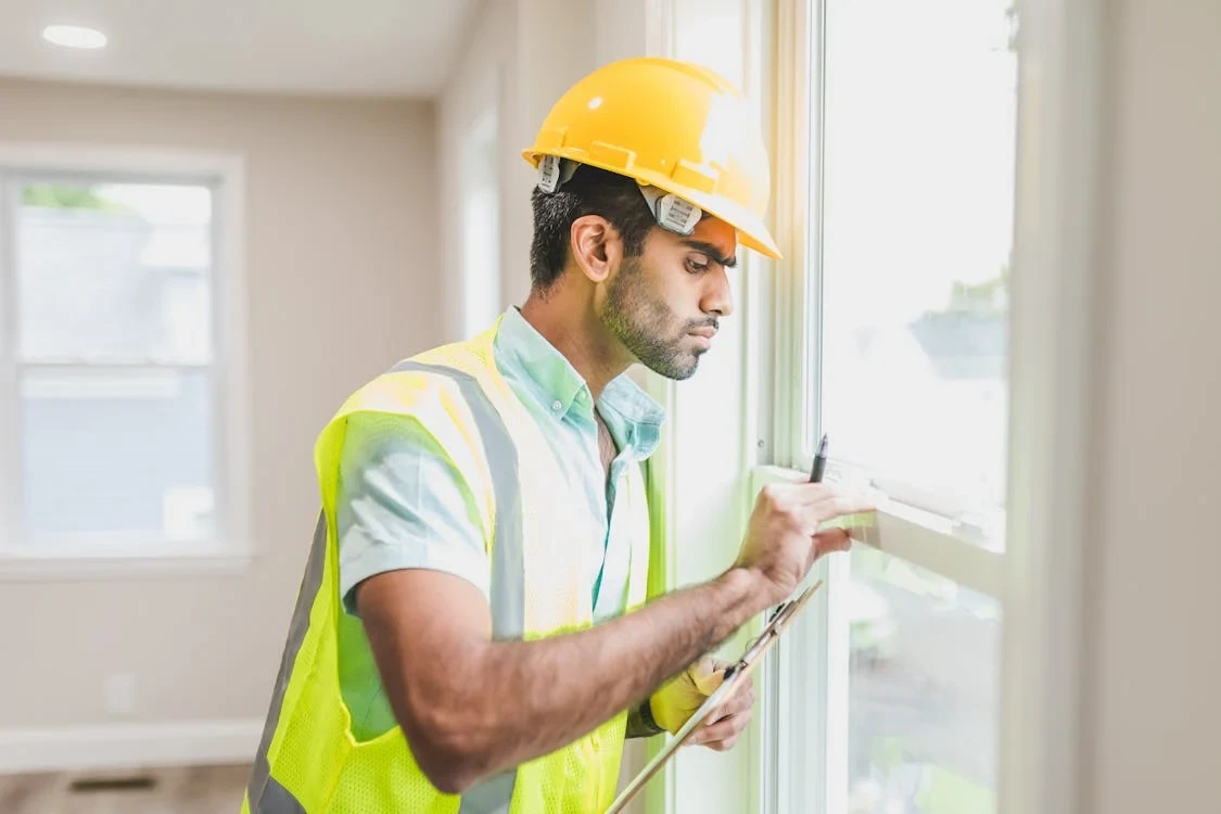 man checking glass window of a house
