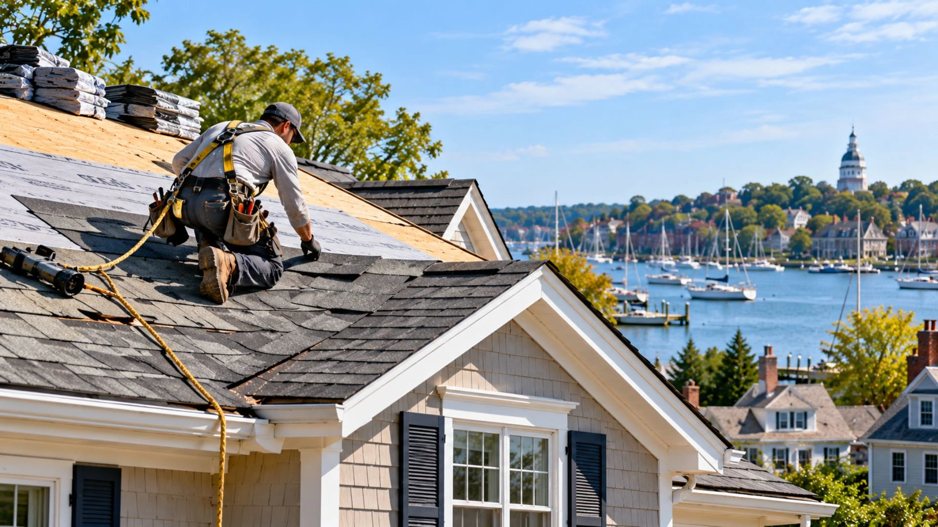 a contractor fixing a roof in annapolis