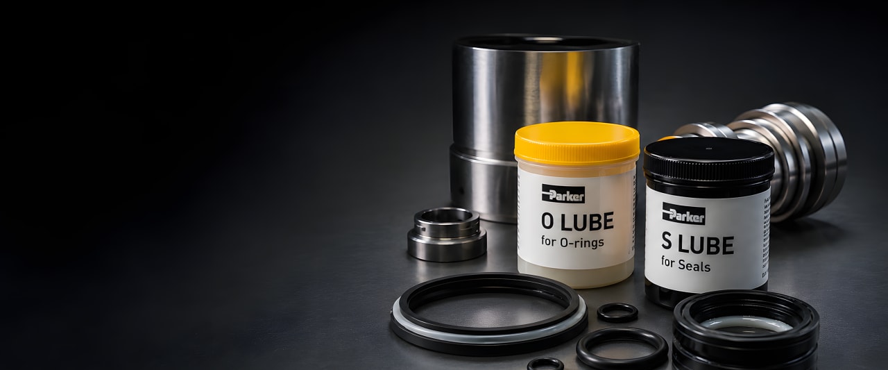 Parker S-Lube und O-Lube Schmiermittel für Elastomerdichtungen als Symbolbild.