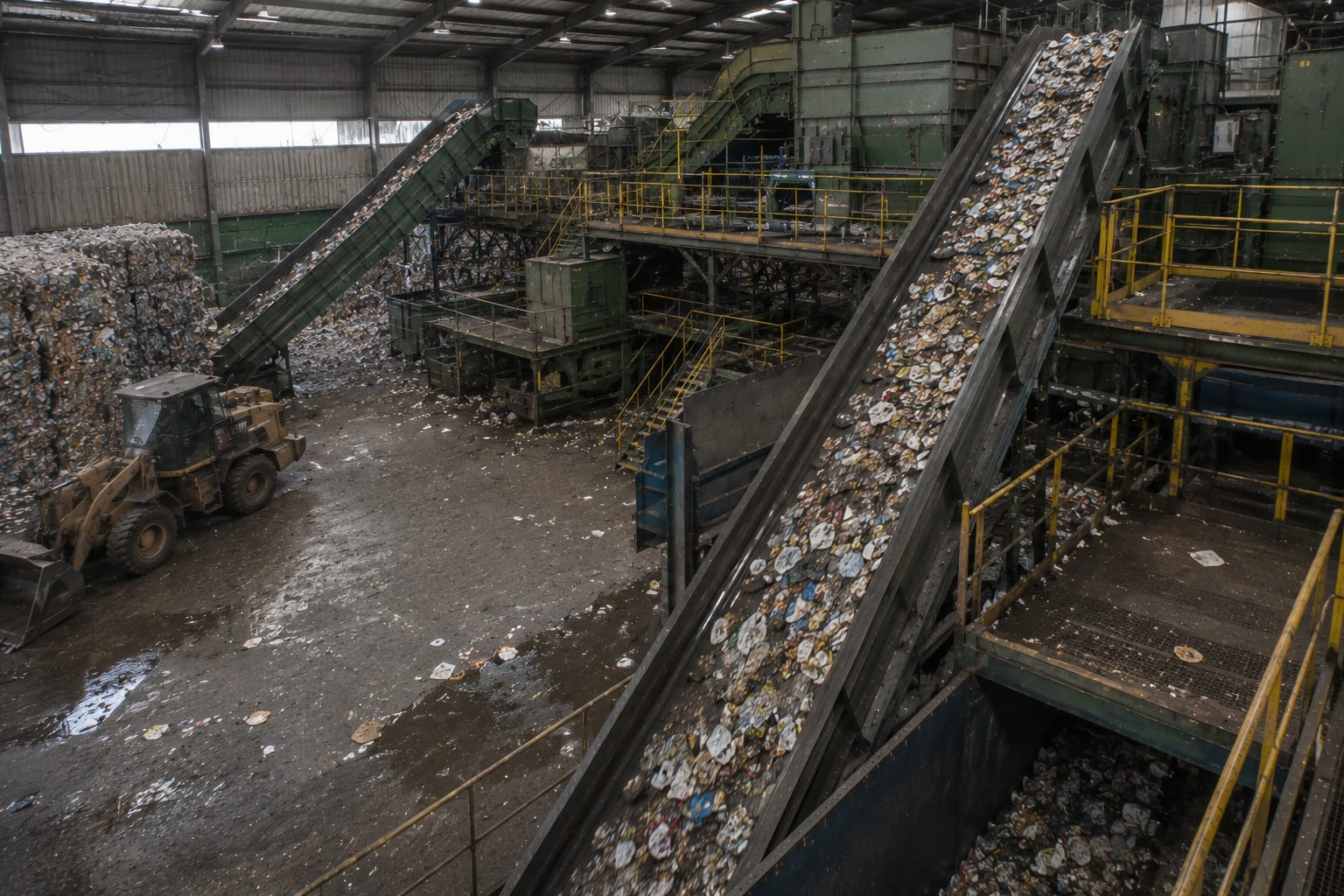 Illustration einer Recyclinganlage im Prozess.
