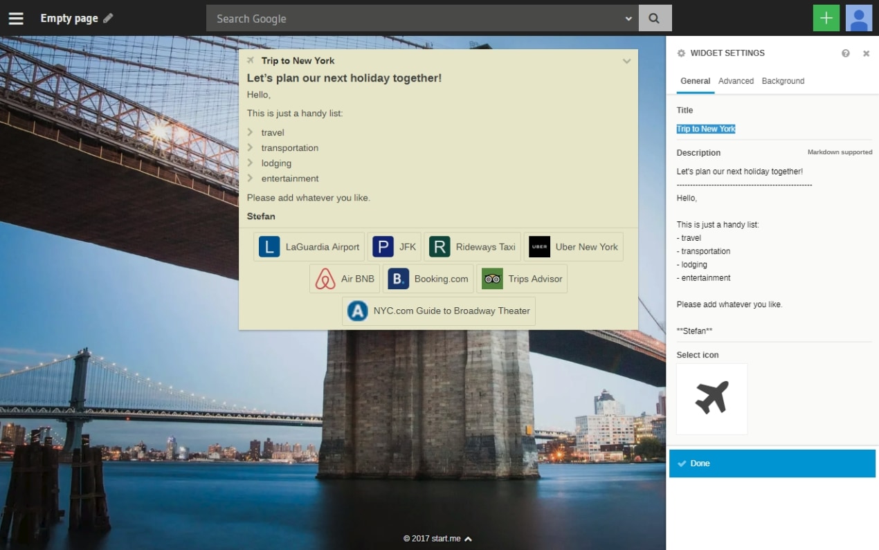 Screenshot of improved Bookmarks widget