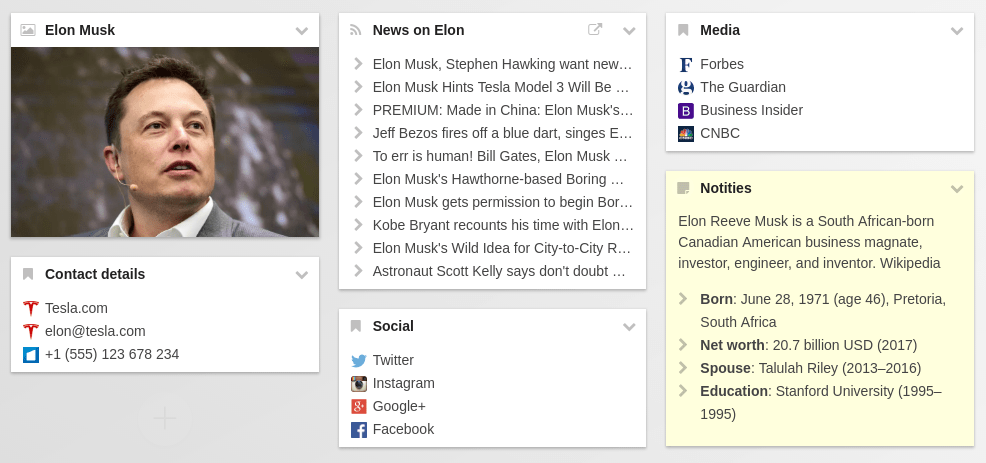 Share this start.me page with various widgets about Elon Musk: a number of bookmarks widgets, an image widget, a notes widget and an RSS widget