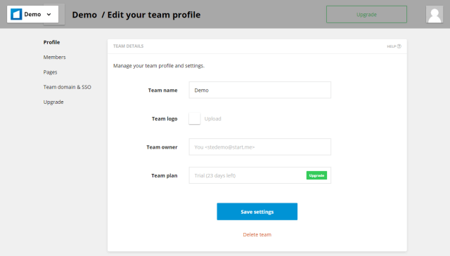 Screenshot Team Admin