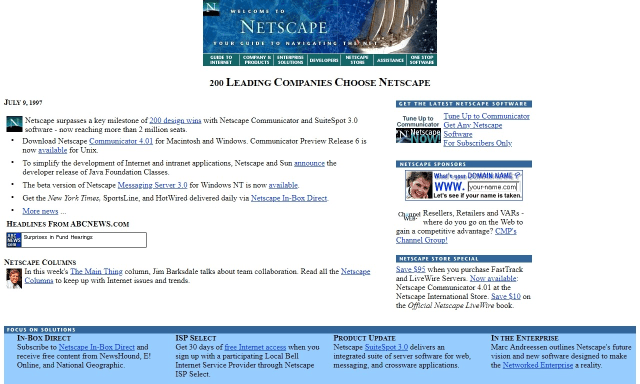 The homepage of Netscape, back in the day, brings back feelings of nostalgia.