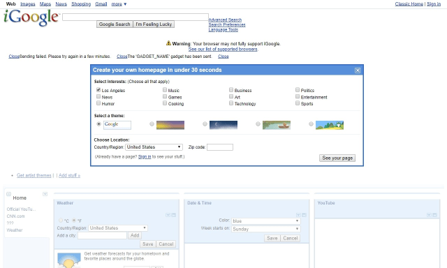 iGoogle when it started, November 2008