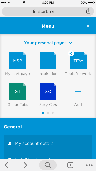 Use the Menu icon to get to your account or to switch pages.
