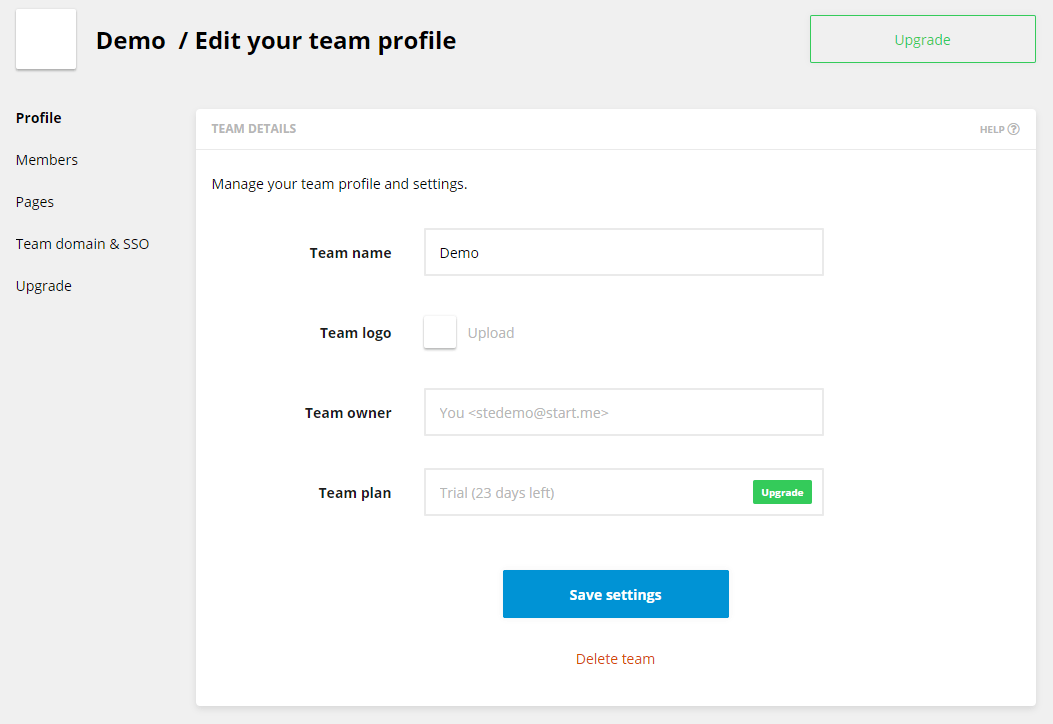 Edit your team profile