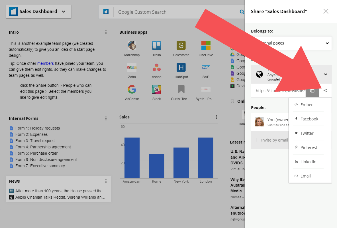 New options to share pages on social platforms