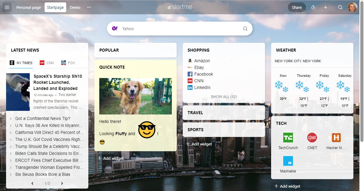 screenshot new start.me design