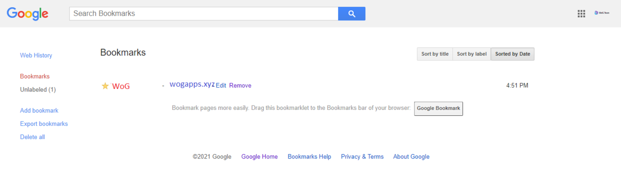 Example of the Google Bookmarks service