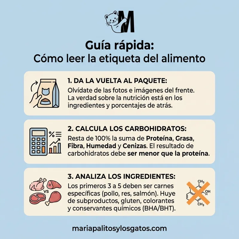 Infografía paso a paso para leer la etiqueta del alimento de tu gato