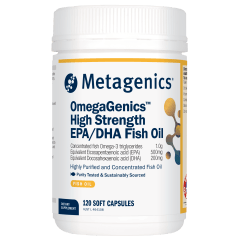 Metagenics OmegaGenics High Strength EPA DHA Fish Oil 120 Capsules 10% off RRP at HealthMasters Metagenics
