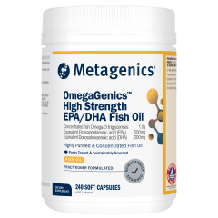 Metagenics OmegaGenics High Strength EPA DHA Fish Oil 240 Capsules 10% off RRP at HealthMasters Metagenics