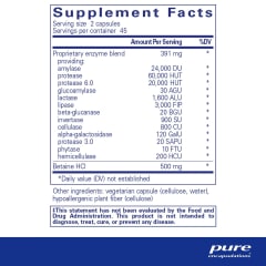 Pure Encapsulations Digestive Enzymes Ultra with Betaine HCl 10% off RRP at HealthMasters Pure Encaps Ingredients
