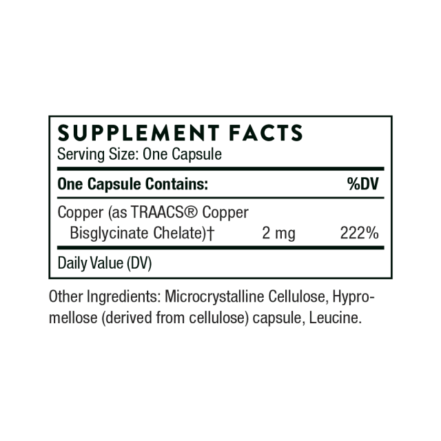 Thorne Copper Bisglycinate 60 Capsules 10% off RRP at HealthMasters Facts