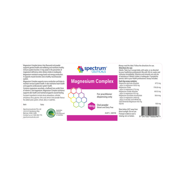 Spectrumceuticals Magnesium Complex 10% off RRP at HealthMasters Spectrumceuticals Label