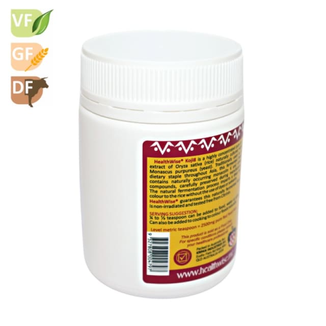 HealthWise Koji8 Red Yeast Rice 150g Powder 20% off RRP at HealthMasters HealthWise Bottle Information