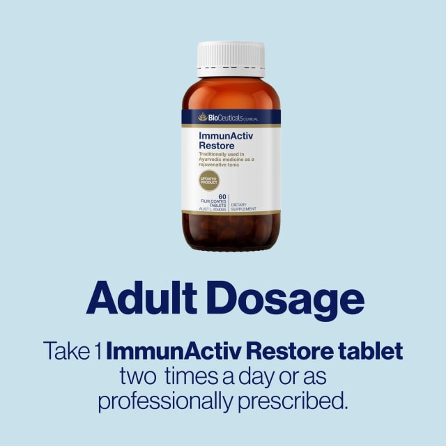 BioCeuticals Clinical ImmunActiv Restore 60 Tablets 10% off RRP at HealthMasters Graphic Indications