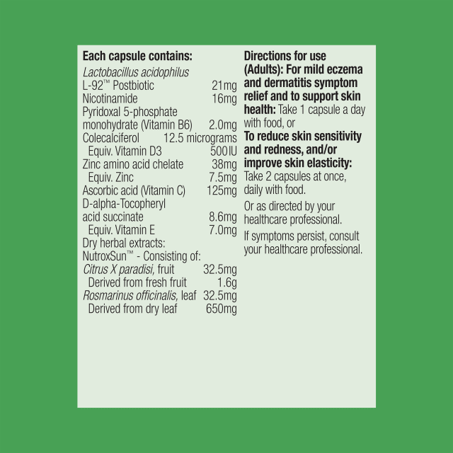 Metagenics UltraFlora Sensitive Skin Postbiotic 30 Capsules 10% off RRP at HealthMasters Metagenics Ingredients