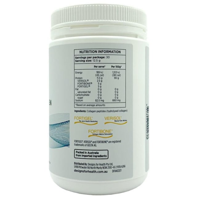 Designs For Health Whole Body Collagen 375gm side 2 10% off RRP at HealthMasters Designs for Health