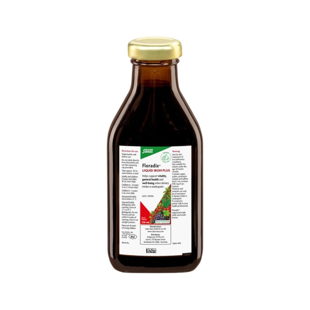 Floradix by Salus Liquid Iron Plus 250ml 10% off RRP at HealthMasters Floradix by Salus Bottle