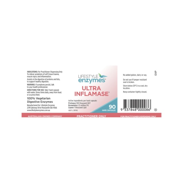 Lifestyle Enzymes Ultra Inflamase 15% off RRP at HealthMasters Lifestyle Enzymes Label