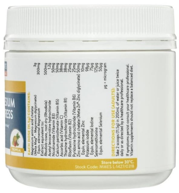 Ethical Nutrients MEGAZORB Mega Magnesium Energy and Stress 230g Side B