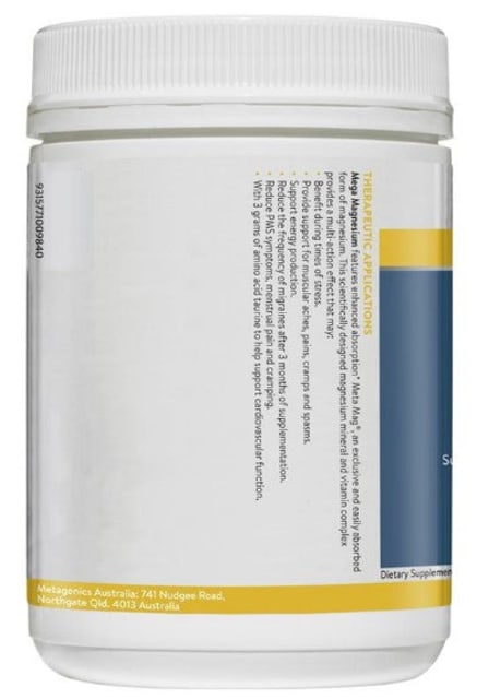 Ethical Nutrients MEGAZORB Mega Magnesium Powder (Citrus) 200g Side B | HealthMasters