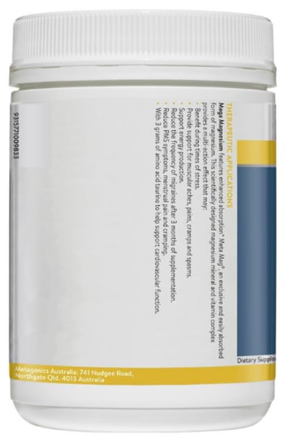 Ethical Nutrients MEGAZORB Mega Magnesium Powder (Raspberry) 450g Side A
