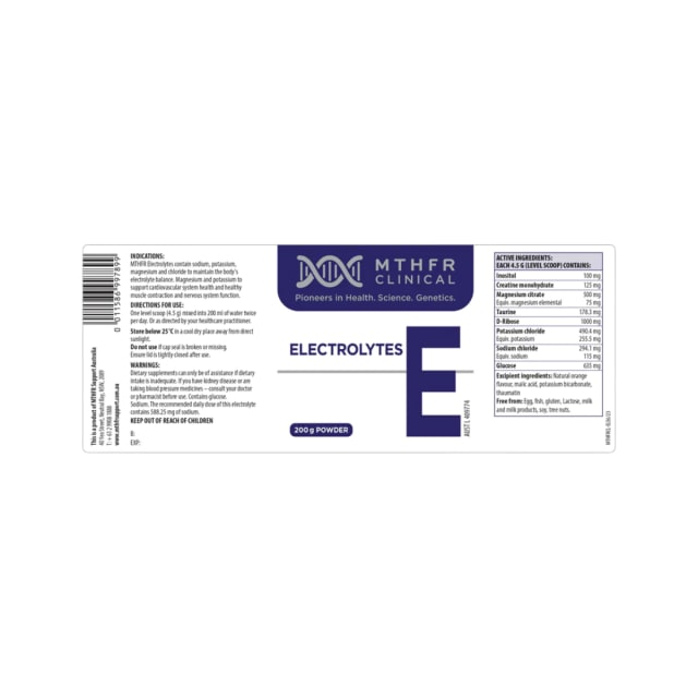 MTHFR Clinical Electrolytes Powder 200g 10% off RRP at HealthMasters MTHFR Clinical Label